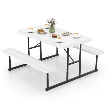 Picnic Table Bench Set for 2-4 People Outdoor Rectangular Camping Dining Table-White - White - Picnic Tables
