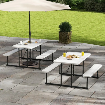 Picnic Table Bench Set for 2-4 People Outdoor Rectangular Camping Dining Table-White - White - Picnic Tables