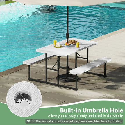 Picnic Table Bench Set for 2-4 People Outdoor Rectangular Camping Dining Table-White - White - Picnic Tables