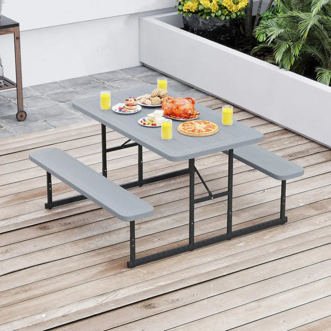 Picnic Table Bench Set for 2-4 People Outdoor Rectangular Camping Dining Table-Gray - Gray - Picnic Tables