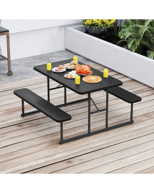 Picnic Table Bench Set for 2-4 People Outdoor Rectangular Camping Dining Table-Black - Black - Picnic Tables