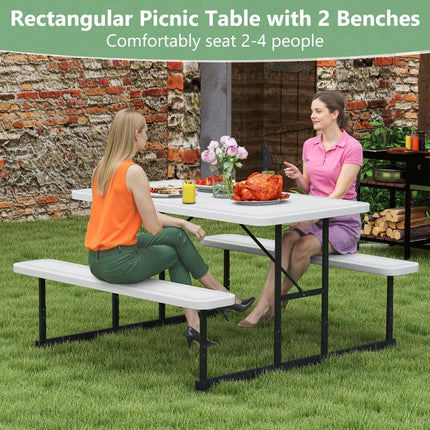 Picnic Table Bench Set for 2-4 People Outdoor Rectangular Camping Dining Table-White - White - Picnic Tables