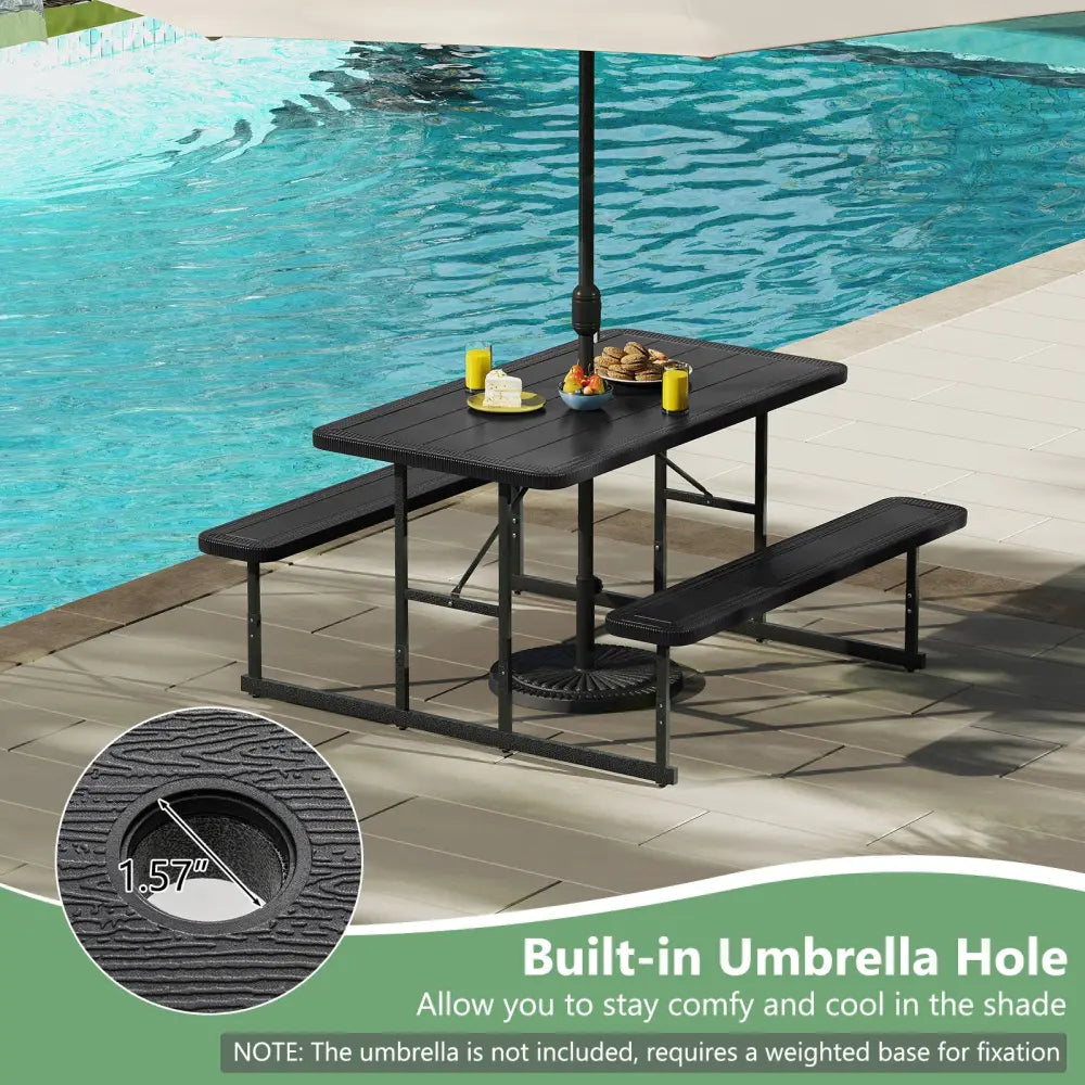 Picnic Table Bench Set for 2-4 People Outdoor Rectangular Camping Dining Table-Black - Black - Picnic Tables