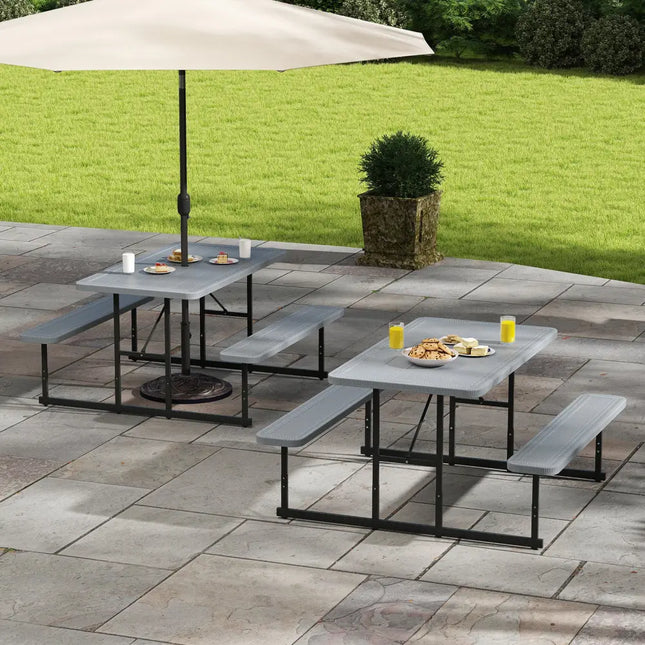 Picnic Table Bench Set for 2-4 People Outdoor Rectangular Camping Dining Table-Gray - Gray - Picnic Tables