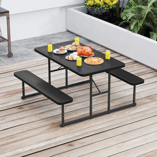 Picnic Table Bench Set for 2-4 People Outdoor Rectangular Camping Dining Table-Black - Black - Picnic Tables
