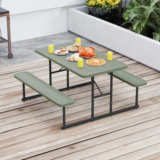 Picnic Table Bench Set for 2-4 People Outdoor Rectangular Camping Dining Table-Green - Green - Picnic Tables