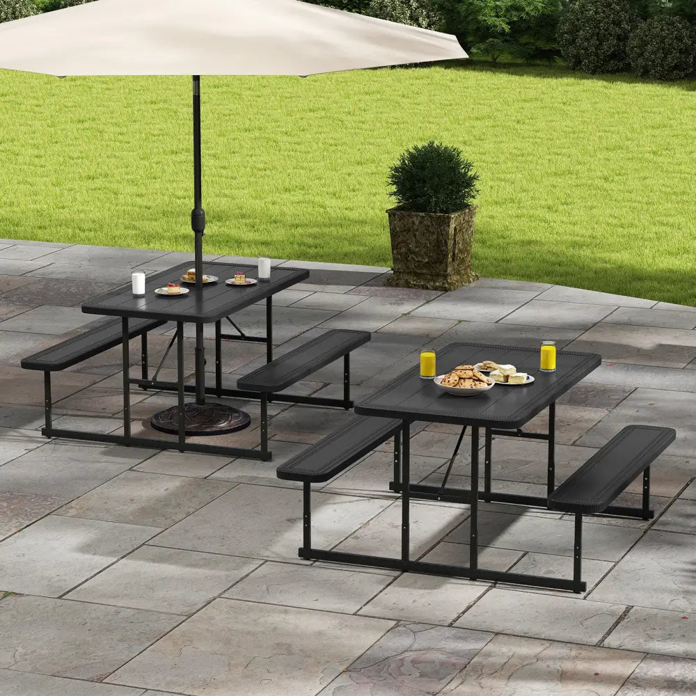 Picnic Table Bench Set for 2-4 People Outdoor Rectangular Camping Dining Table-Black - Black - Picnic Tables