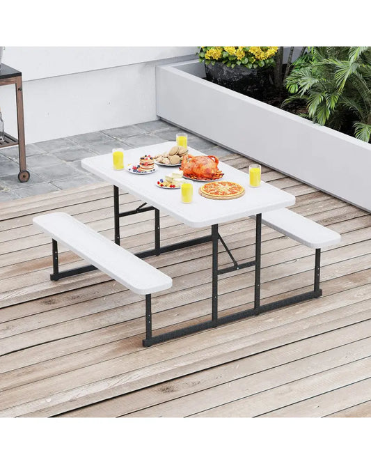 Picnic Table Bench Set for 2-4 People Outdoor Rectangular Camping Dining Table-White - White - Picnic Tables