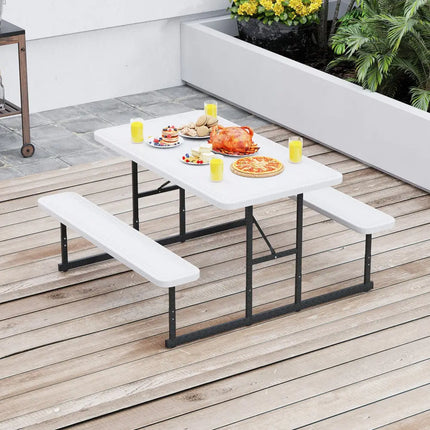 Picnic Table Bench Set for 2-4 People Outdoor Rectangular Camping Dining Table-White - White - Picnic Tables