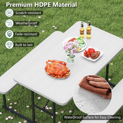 Picnic Table Bench Set for 2-4 People Outdoor Rectangular Camping Dining Table-White - White - Picnic Tables
