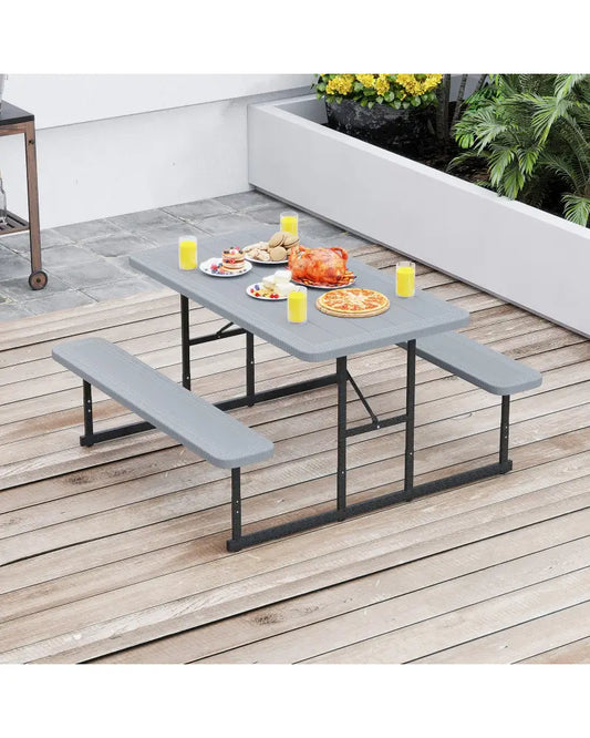 Picnic Table Bench Set for 2-4 People Outdoor Rectangular Camping Dining Table-Gray - Gray - Picnic Tables
