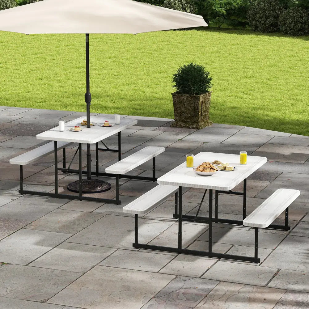 Picnic Table Bench Set for 2-4 People Outdoor Rectangular Camping Dining Table-White - White - Picnic Tables