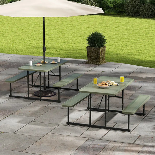 Picnic Table Bench Set for 2-4 People Outdoor Rectangular Camping Dining Table-Green - Green - Picnic Tables