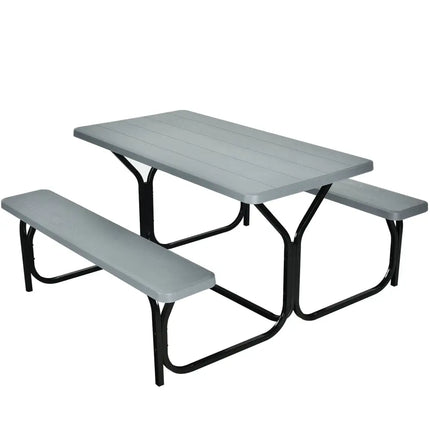 Picnic Table Bench Set for Outdoor Camping -Gray - Gray - Picnic Tables