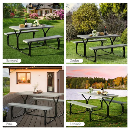 Picnic Table Bench Set for Outdoor Camping -Gray - Gray - Picnic Tables