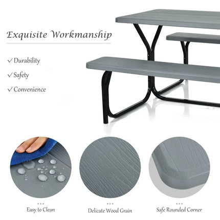 Picnic Table Bench Set for Outdoor Camping -Gray - Gray - Picnic Tables