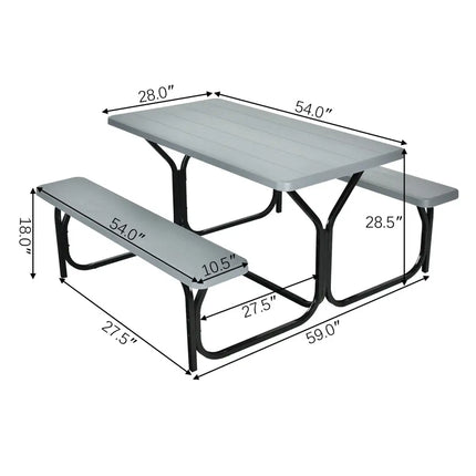 Picnic Table Bench Set for Outdoor Camping -Gray - Gray - Picnic Tables