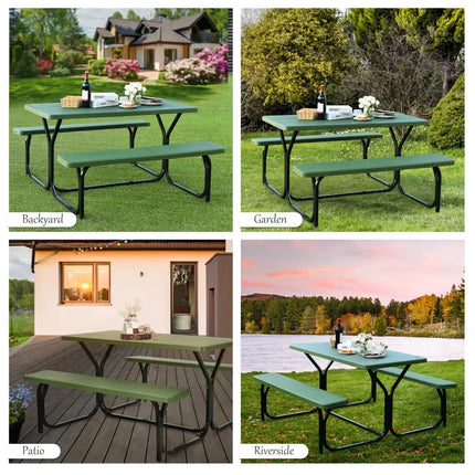Picnic Table Bench Set for Outdoor Camping -Green - Green - Picnic Tables