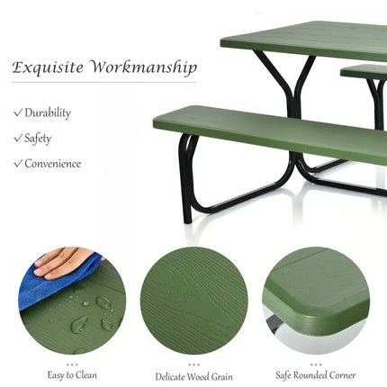 Picnic Table Bench Set for Outdoor Camping -Green - Green - Picnic Tables
