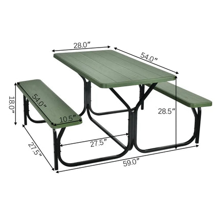 Picnic Table Bench Set for Outdoor Camping -Green - Green - Picnic Tables