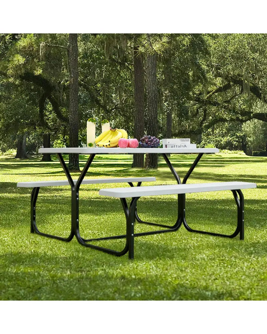 Picnic Table Bench Set for Outdoor Camping -White - White - Picnic Tables
