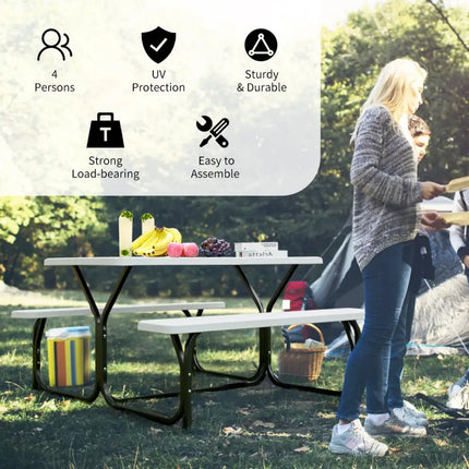 Picnic Table Bench Set for Outdoor Camping -White - White - Picnic Tables