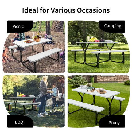 Picnic Table Bench Set for Outdoor Camping -White - White - Picnic Tables