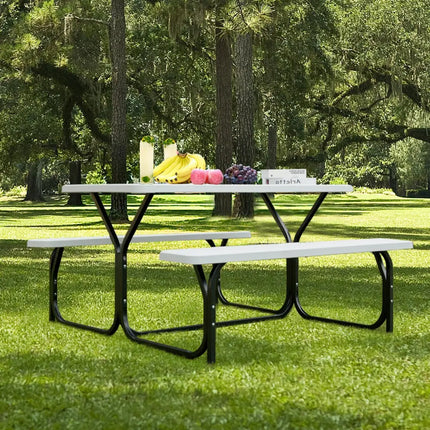 Picnic Table Bench Set for Outdoor Camping -White - White - Picnic Tables