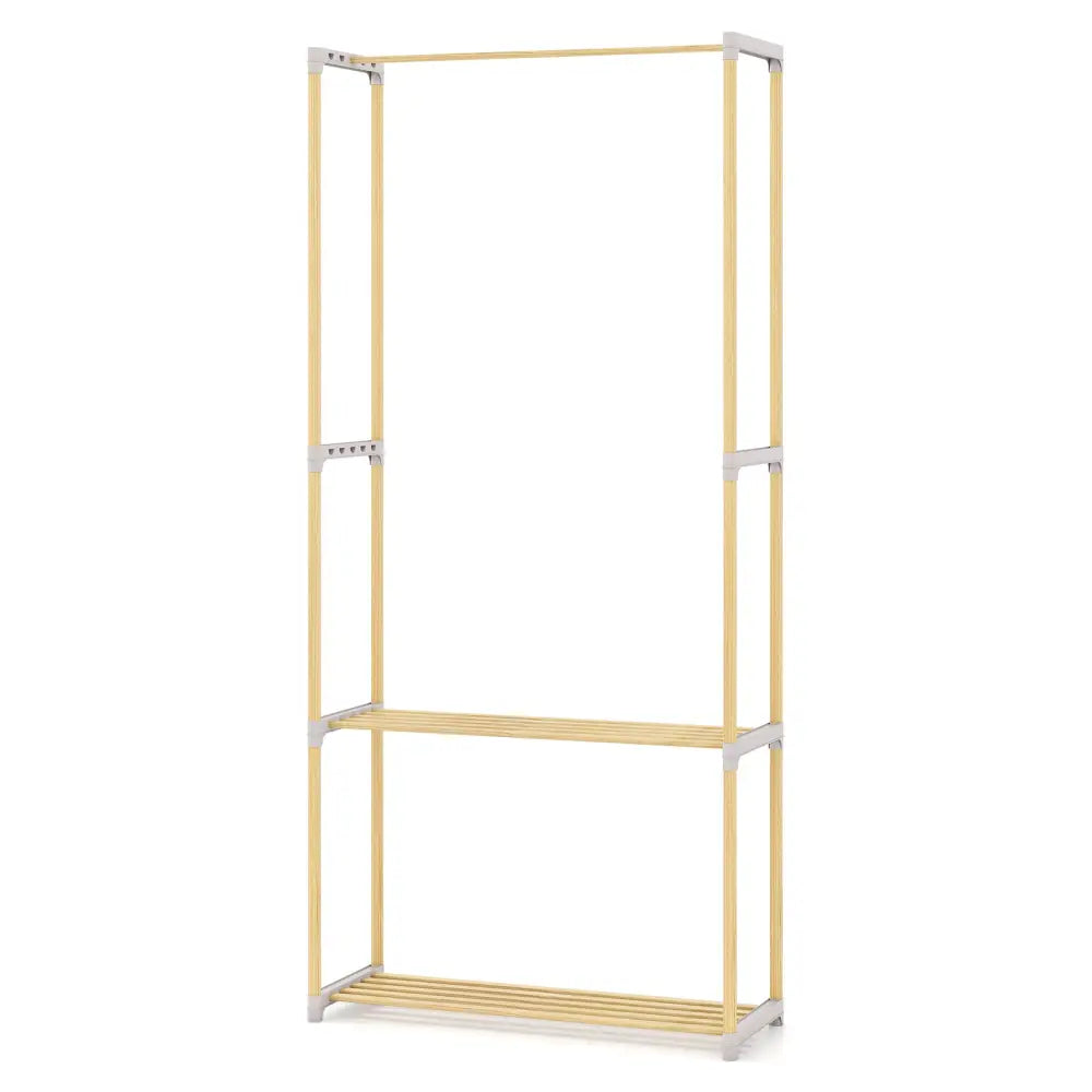 Pine Wood Clothes Rack with 2-Tier Open Storage Shelf for Hanging Clothes-Gray - Gray - Clothing & Closet Storage