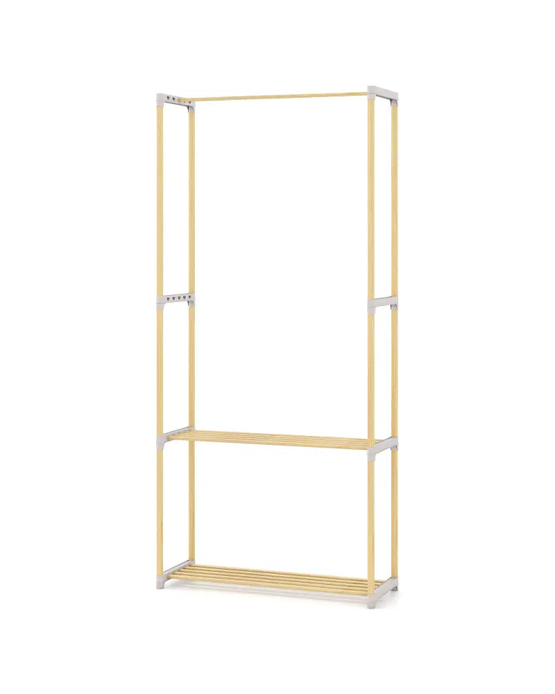 Pine Wood Clothes Rack with 2-Tier Open Storage Shelf for Hanging Clothes-Gray - Gray - Clothing & Closet Storage