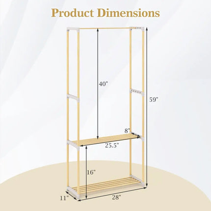 Pine Wood Clothes Rack with 2-Tier Open Storage Shelf for Hanging Clothes-Gray - Gray - Clothing & Closet Storage