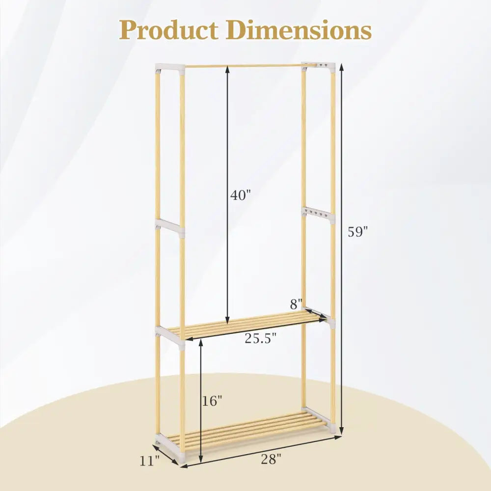 Pine Wood Clothes Rack with 2-Tier Open Storage Shelf for Hanging Clothes-Gray - Gray - Clothing & Closet Storage