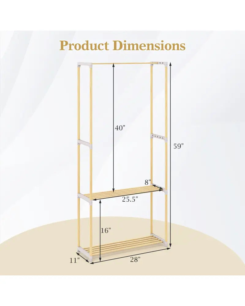 Pine Wood Clothes Rack with 2-Tier Open Storage Shelf for Hanging Clothes-Gray - Gray - Clothing & Closet Storage