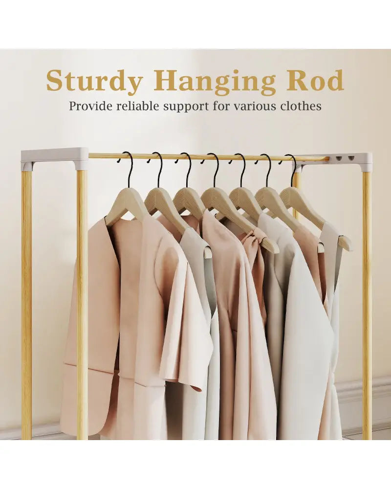 Pine Wood Clothes Rack with 2-Tier Open Storage Shelf for Hanging Clothes-Gray - Gray - Clothing & Closet Storage