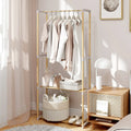 Pine Wood Clothes Rack with 2-Tier Open Storage Shelf for Hanging Clothes-Gray - Gray - Clothing & Closet Storage