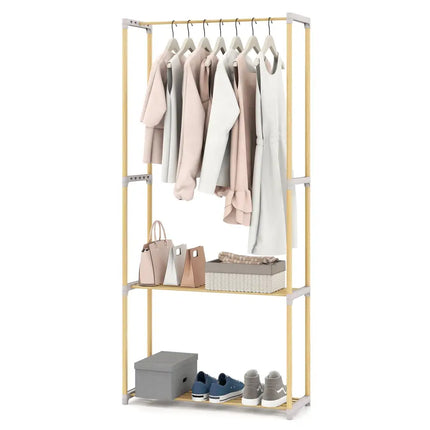 Pine Wood Clothes Rack with 2-Tier Open Storage Shelf for Hanging Clothes-Gray - Gray - Clothing & Closet Storage