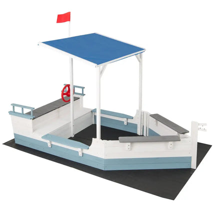 Pirate Ship Sandbox with Canopy with Bench Seats and Bottom Liner-White - White - Sandboxes