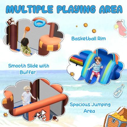 Pirate-Themed Inflatable Bounce Castle with Large Jumping Area and 735W Blower - Bounce House