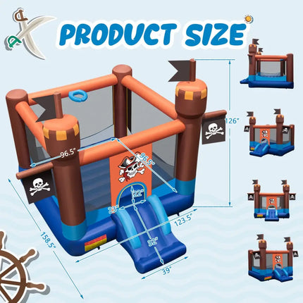 Pirate-Themed Inflatable Bounce Castle with Large Jumping Area and 735W Blower - Bounce House