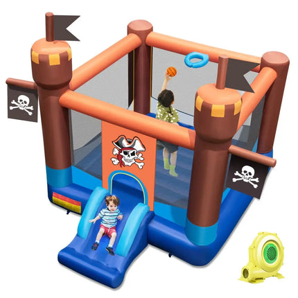 Pirate-Themed Inflatable Bounce Castle with Large Jumping Area and 735W Blower - Bounce House