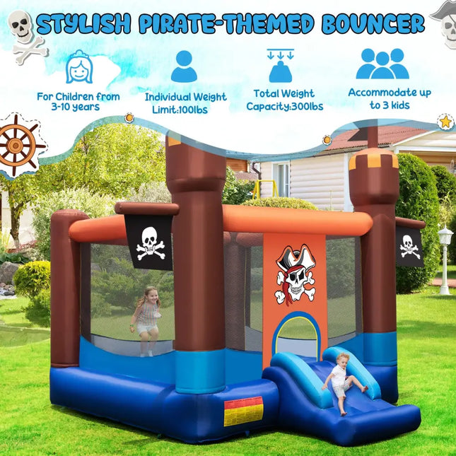 Pirate-Themed Inflatable Bounce Castle with Large Jumping Area and 735W Blower - Bounce House