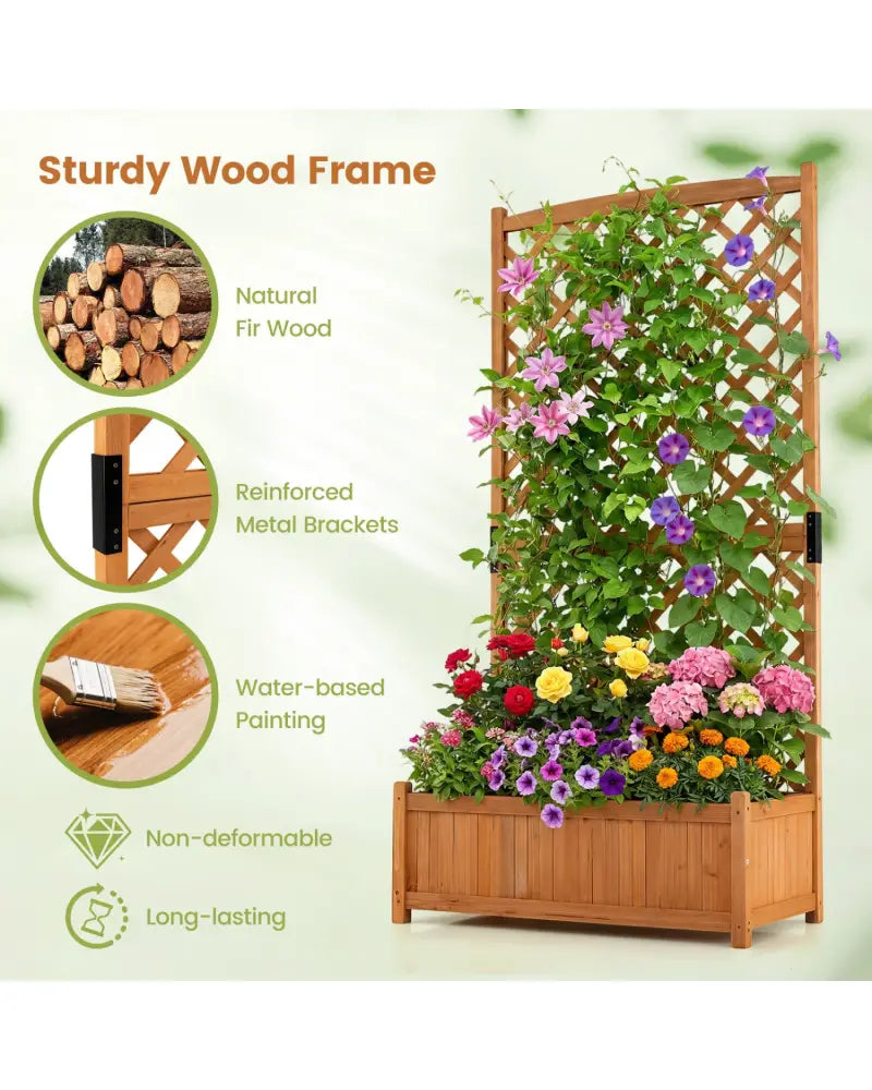 Planter Raised Bed with Trellis for Plant Flower Climbing-Orange - Orange - Raised Garden Beds