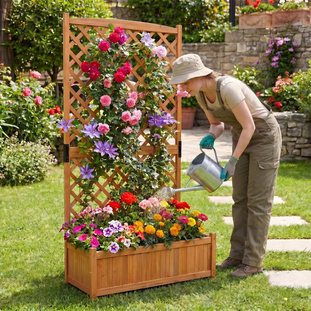 Planter Raised Bed with Trellis for Plant Flower Climbing-Orange - Orange - Raised Garden Beds