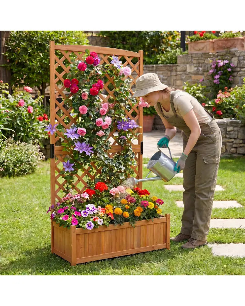 Planter Raised Bed with Trellis for Plant Flower Climbing-Orange - Orange - Raised Garden Beds