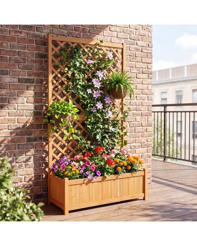 Planter Raised Bed with Trellis for Plant Flower Climbing-Orange - Orange - Raised Garden Beds