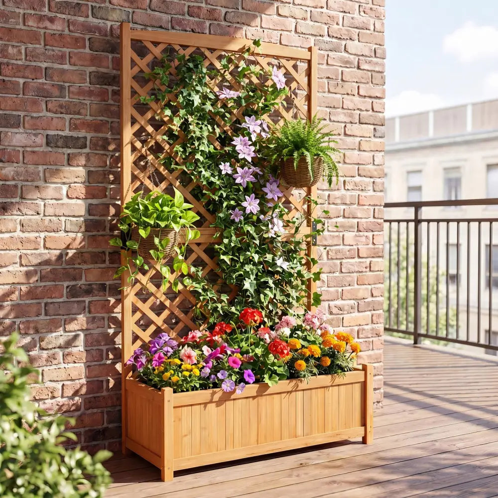 Planter Raised Bed with Trellis for Plant Flower Climbing-Orange - Orange - Raised Garden Beds