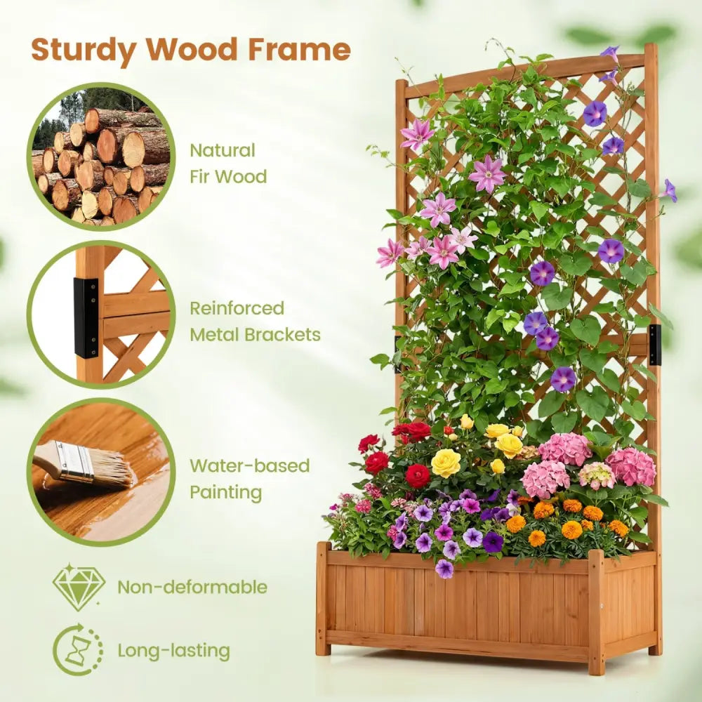 Planter Raised Bed with Trellis for Plant Flower Climbing-Orange - Orange - Raised Garden Beds