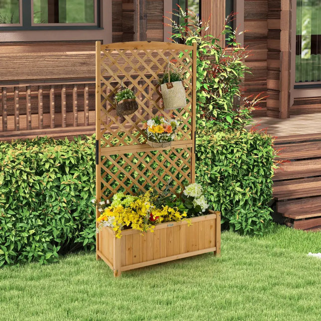 Planter Raised Bed with Trellis for Plant Flower Climbing-Orange - Orange - Raised Garden Beds