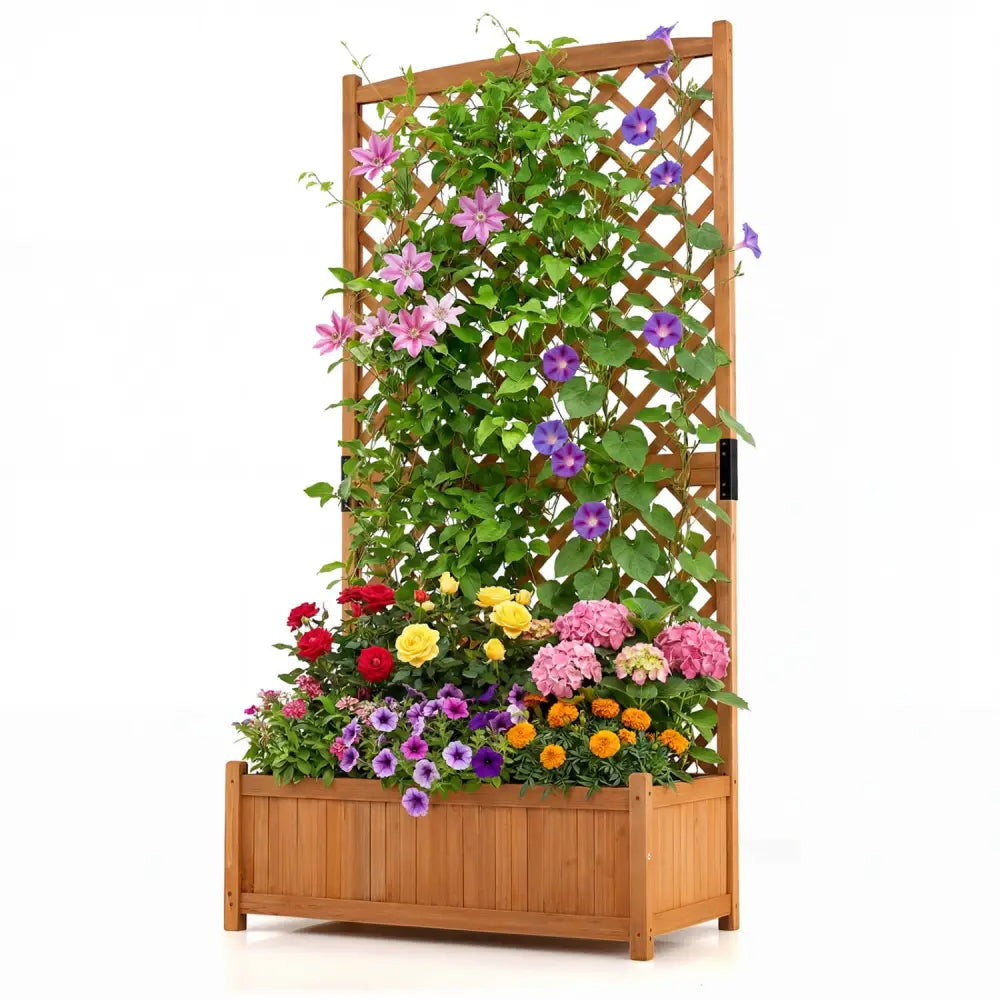 Planter Raised Bed with Trellis for Plant Flower Climbing-Orange - Orange - Raised Garden Beds