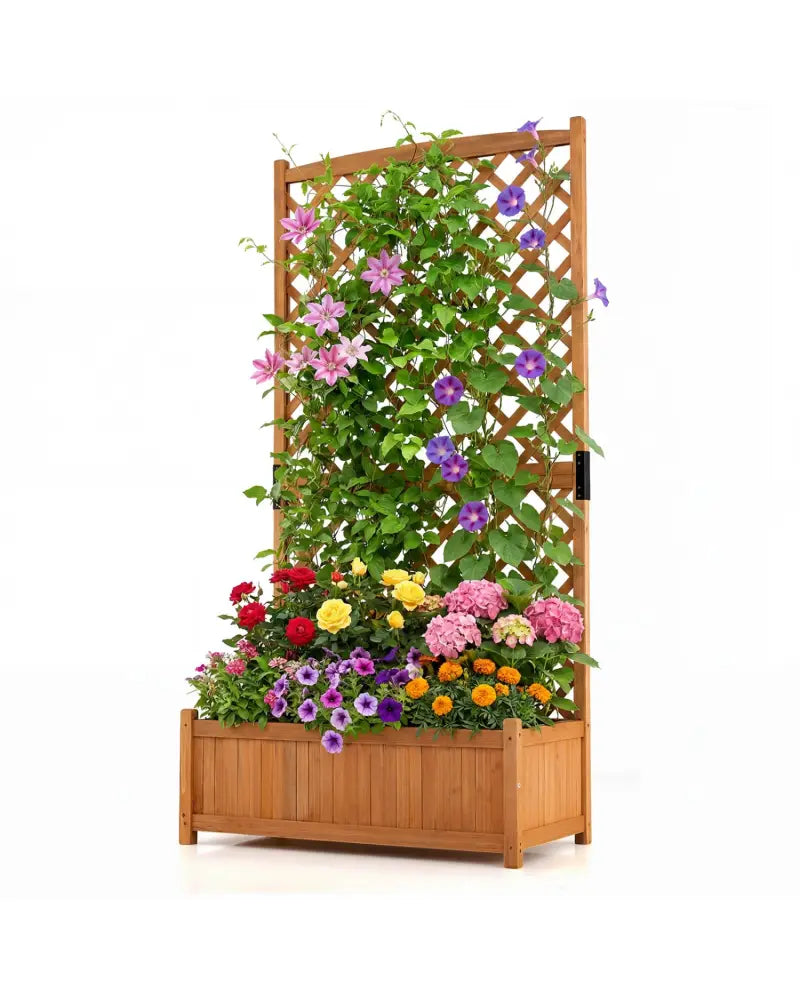 Planter Raised Bed with Trellis for Plant Flower Climbing-Orange - Orange - Raised Garden Beds